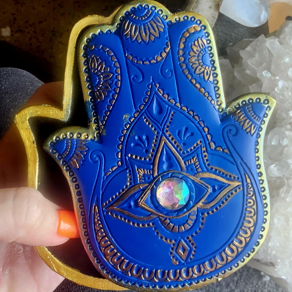 Blue and Gold Hamsa Hand Decor